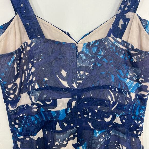 Peruvian Connection Cote Dazur Blue Floral Silk Blend Dress Size 6 - Picture 8 of 13